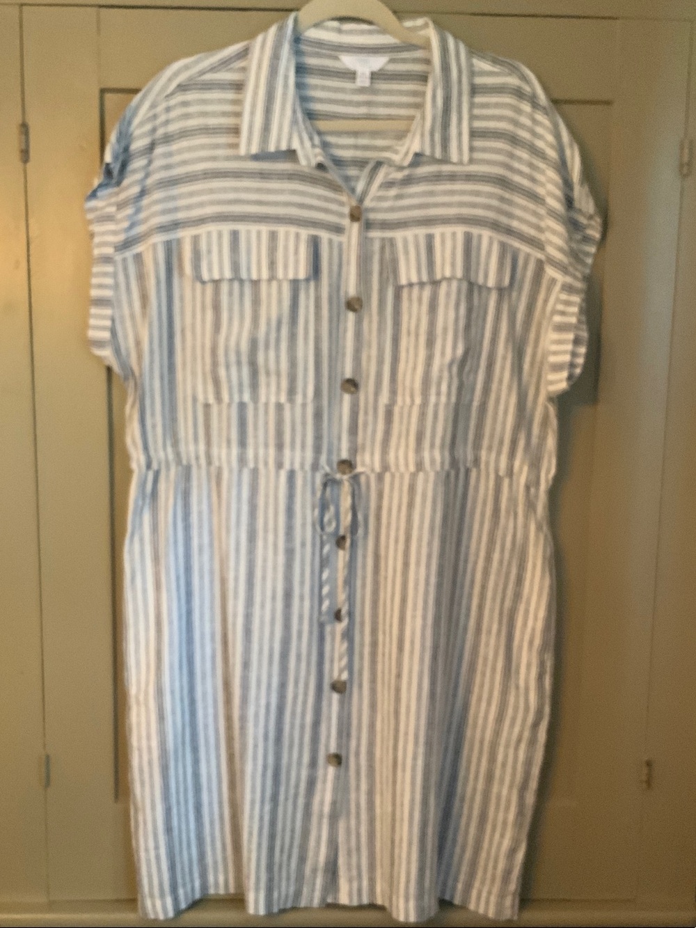 Time and Tru Blue and White Striped Midi Shirt Dress
